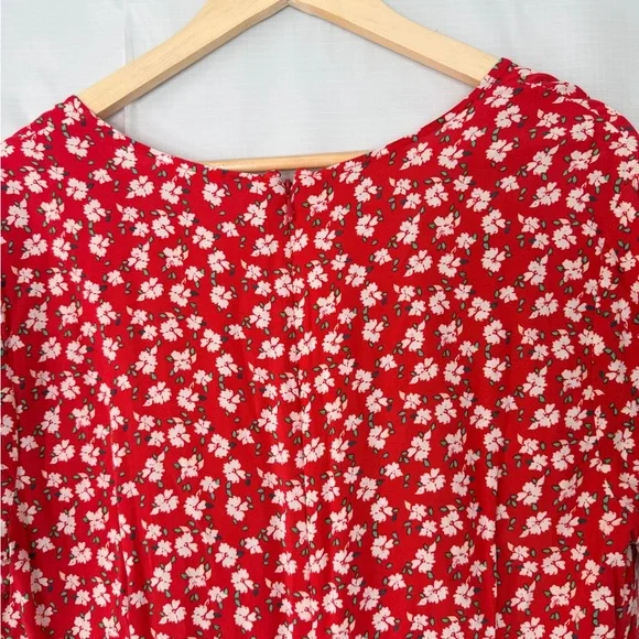 GAP Red Floral Short Sleeve Midi Dress Womens Size 16 V Neck Zip Back - Picture 6 of 9
